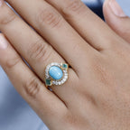 Arizona Sleeping Beauty Turquoise & Natural Zircon & Zambian Emerald Ring in 18K Yellow Gold Vermeil Plated Sterling Silver 2.38 Ct.