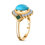 Arizona Sleeping Beauty Turquoise & Natural Zircon & Zambian Emerald Ring in 18K Yellow Gold Vermeil Plated Sterling Silver 2.38 Ct.
