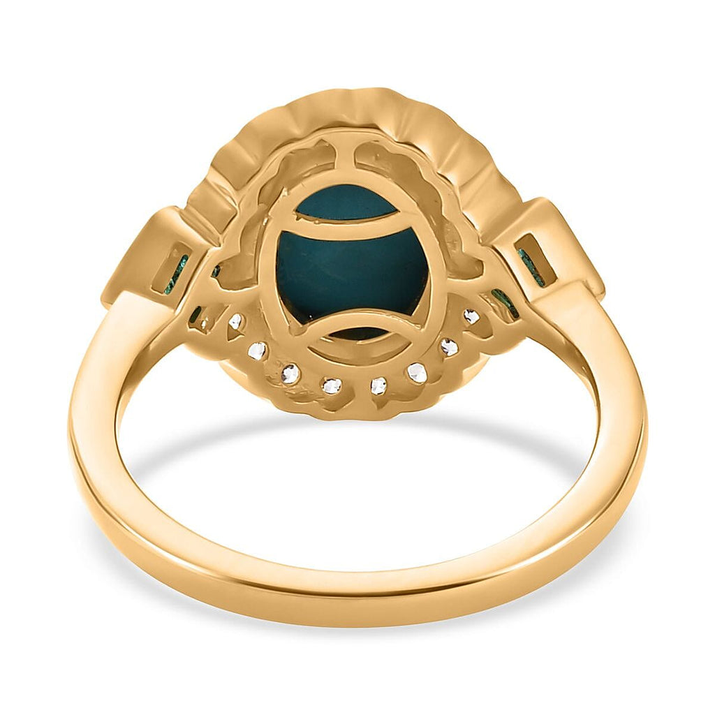 Arizona Sleeping Beauty Turquoise & Natural Zircon & Zambian Emerald Ring in 18K Yellow Gold Vermeil Plated Sterling Silver 2.38 Ct.