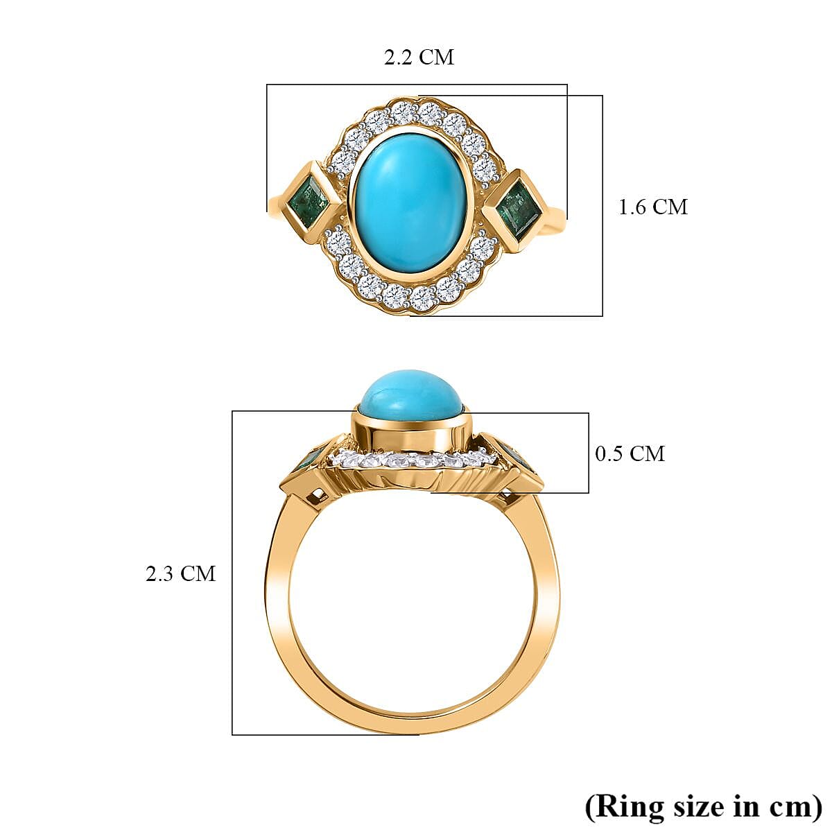 Arizona Sleeping Beauty Turquoise &amp; Natural Zircon &amp; Zambian Emerald Ring in 18K Yellow Gold Vermeil Plated Sterling Silver 2.38 Ct. 7662974 5