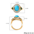 Arizona Sleeping Beauty Turquoise & Natural Zircon & Zambian Emerald Ring in 18K Yellow Gold Vermeil Plated Sterling Silver 2.38 Ct.