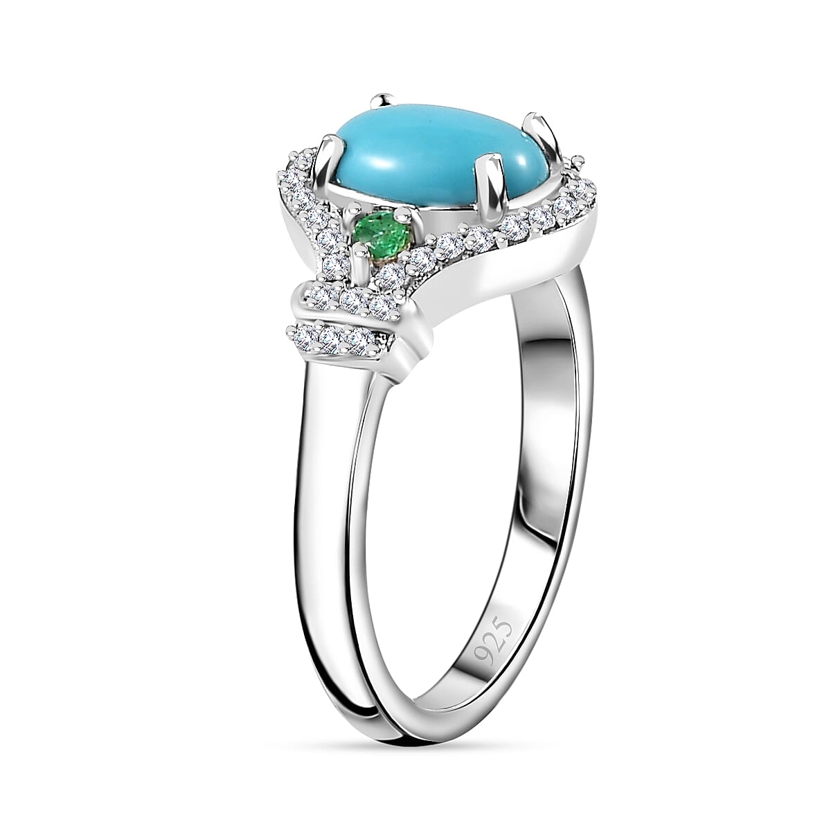 Arizona Sleeping Beauty Turquoise, Natural Zircon &amp; Zambian Emerald Ring in Platinum Overlay Sterling Silver 1.45 Ct 7762601 3