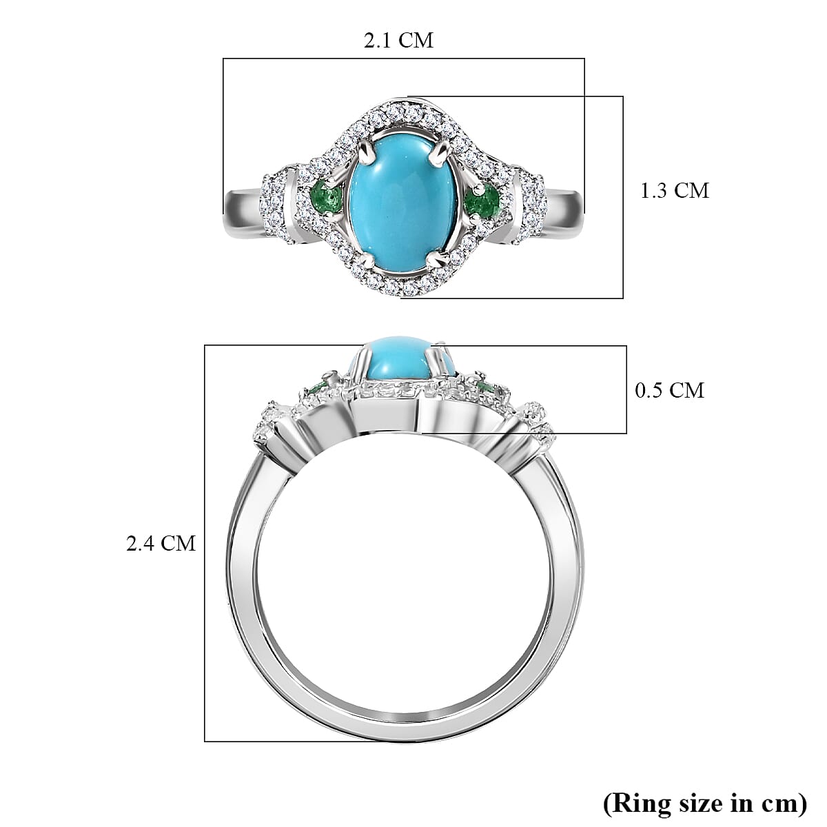 Arizona Sleeping Beauty Turquoise, Natural Zircon &amp; Zambian Emerald Ring in Platinum Overlay Sterling Silver 1.45 Ct 7762601 5