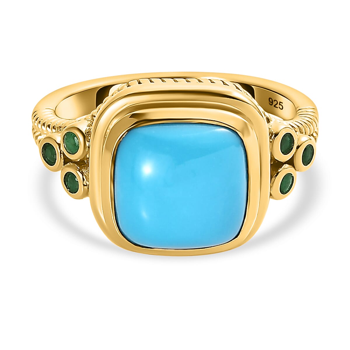 Arizona Sleeping Beauty Turquoise &amp; Zambian Emerald Ring in 18K Yellow Gold Vermeil Plated Sterling Silver 2.94 Ct. 7555816 0