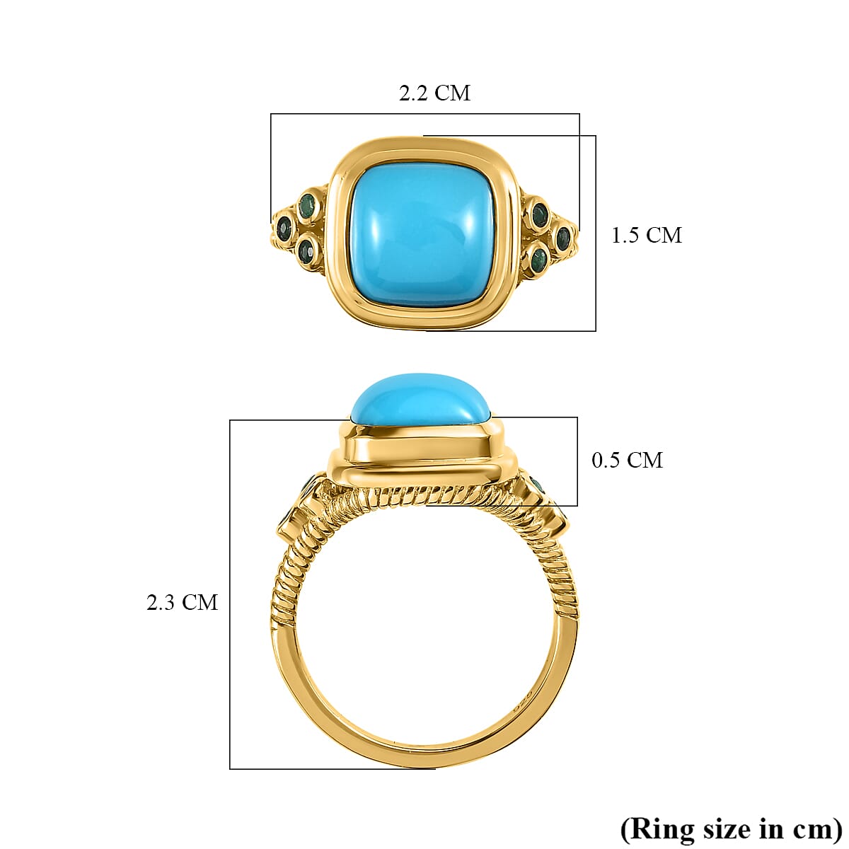 Arizona Sleeping Beauty Turquoise &amp; Zambian Emerald Ring in 18K Yellow Gold Vermeil Plated Sterling Silver 2.94 Ct. 7555816 5