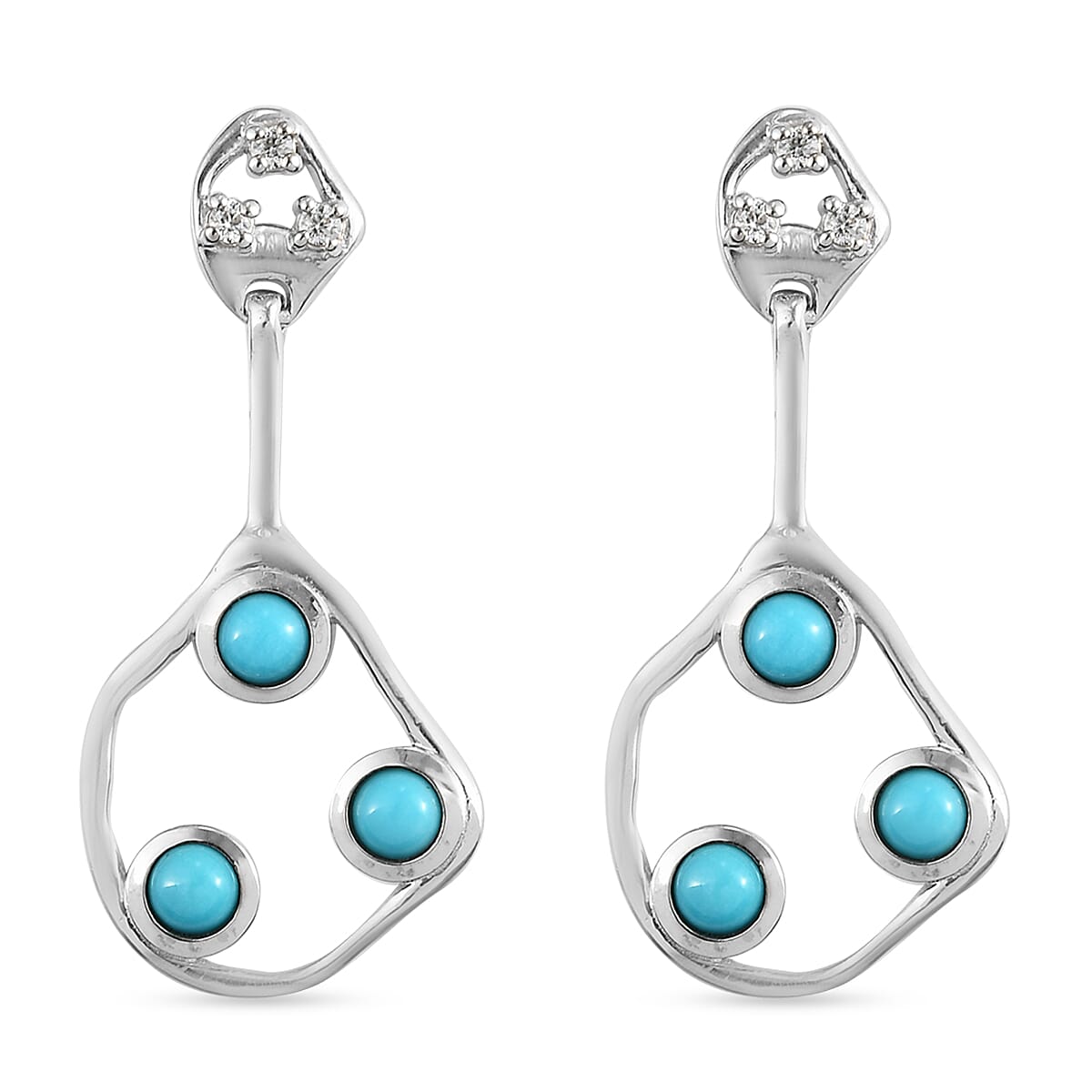 Sleeping Beauty Turquoise and Cambodian Zircon Dangle Earrings in Platinum Plated Sterling Silver 7603055 0