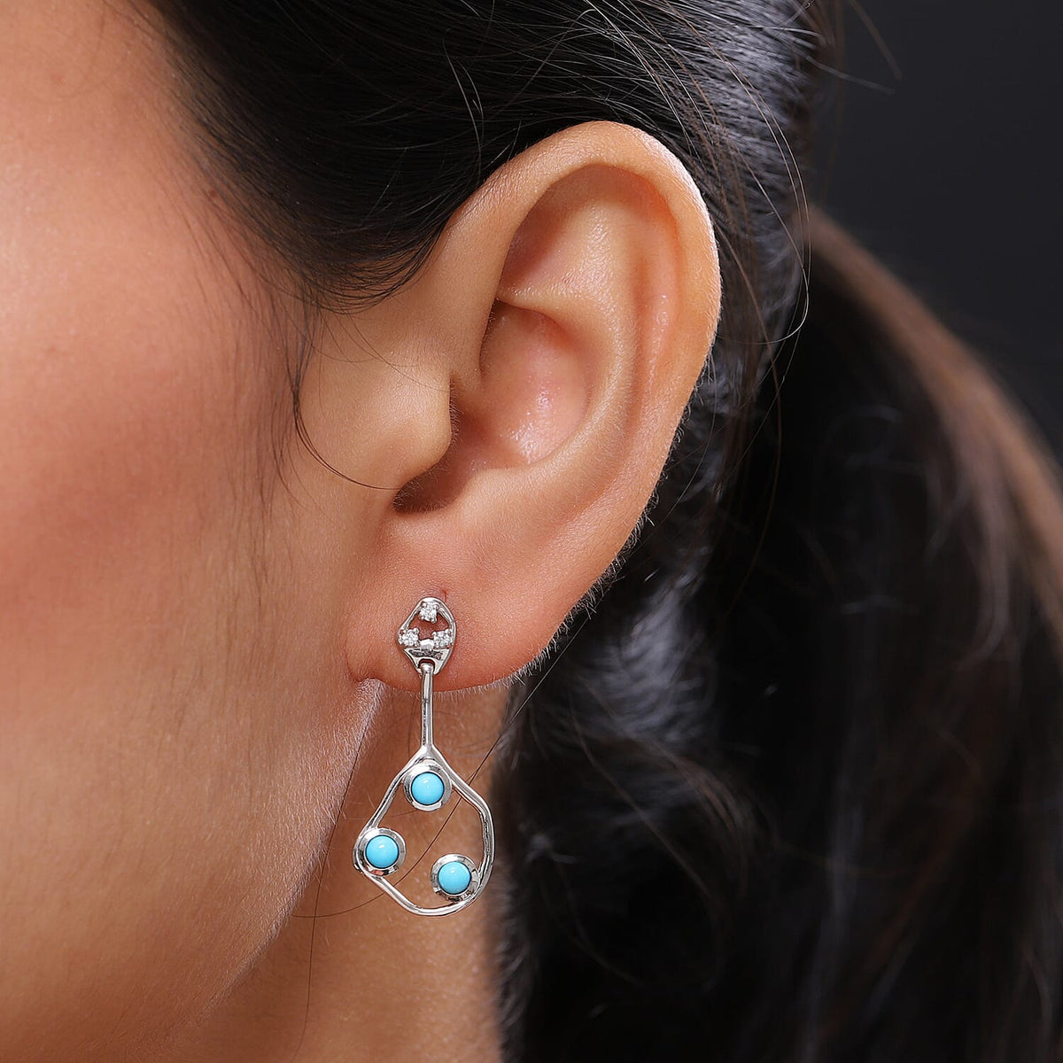 Sleeping Beauty Turquoise and Cambodian Zircon Dangle Earrings in Platinum Plated Sterling Silver 7603055 3