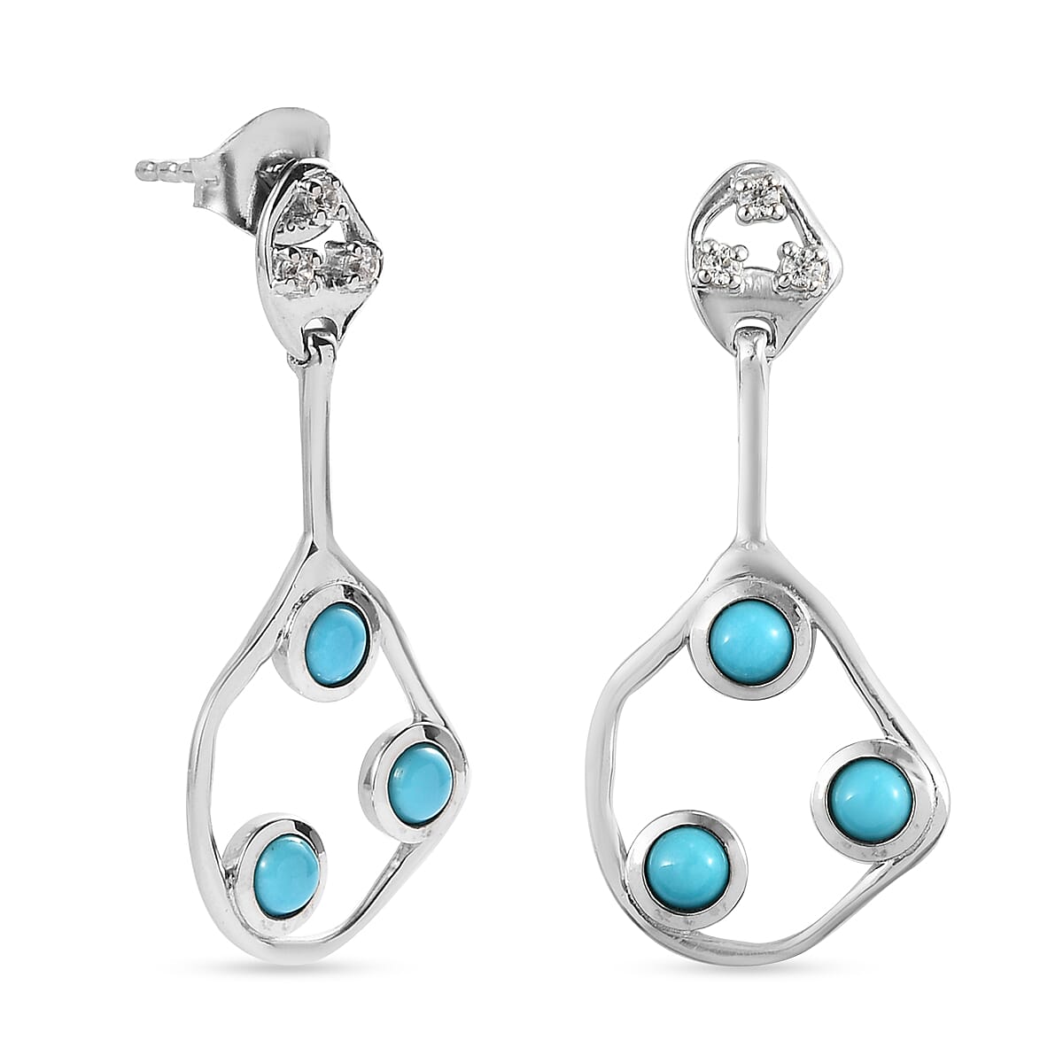 Sleeping Beauty Turquoise and Cambodian Zircon Dangle Earrings in Platinum Plated Sterling Silver 7603055 4