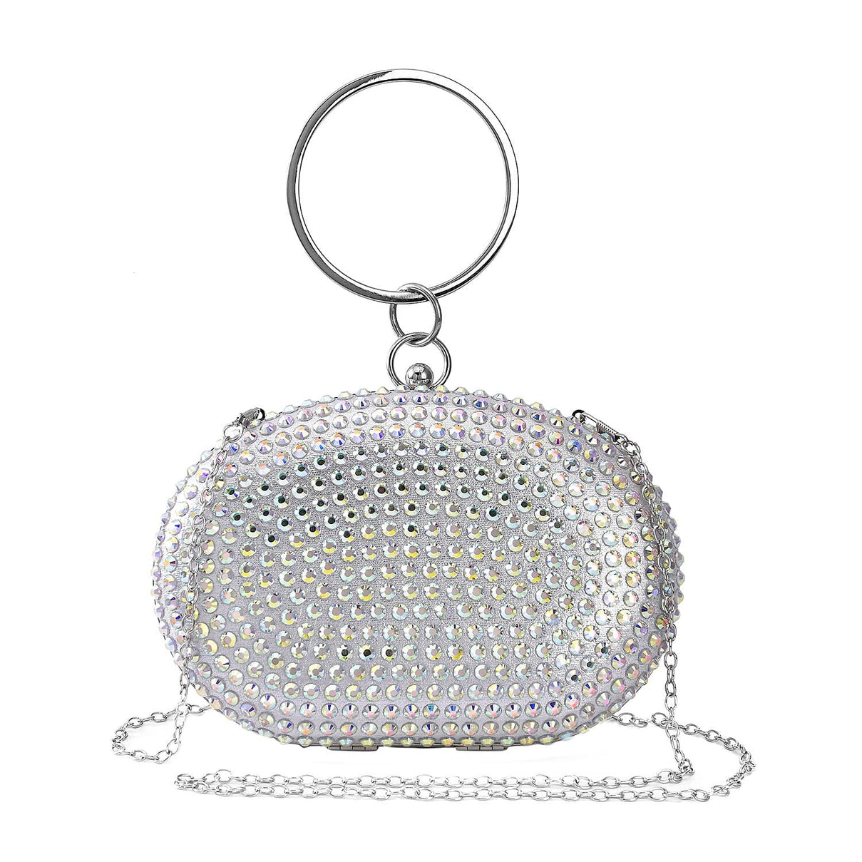Small Elegant Crystal Studded Wristlet Clutch - Silver 7154957 0