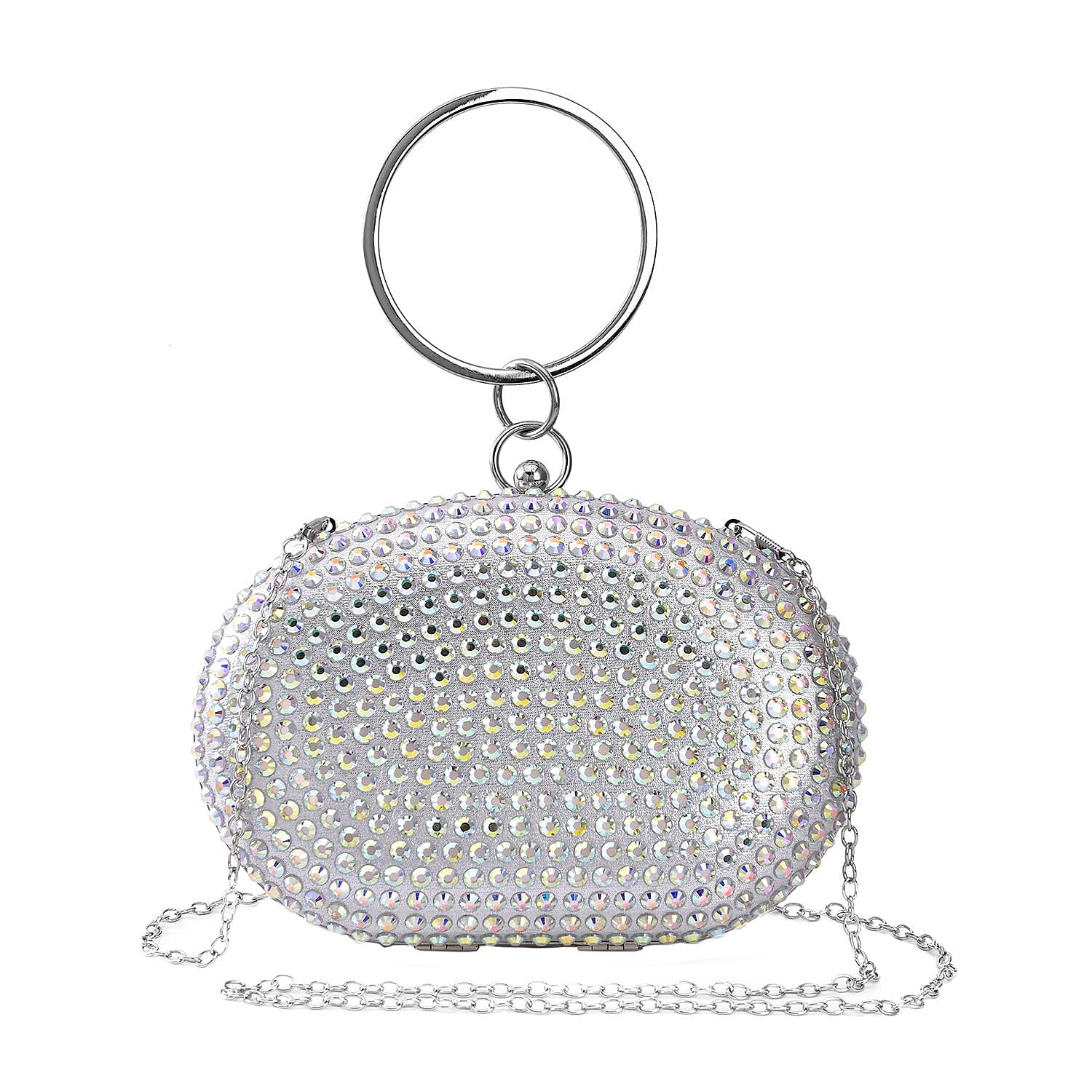 Small Elegant Crystal Studded Wristlet Clutch - Silver 7154957 0