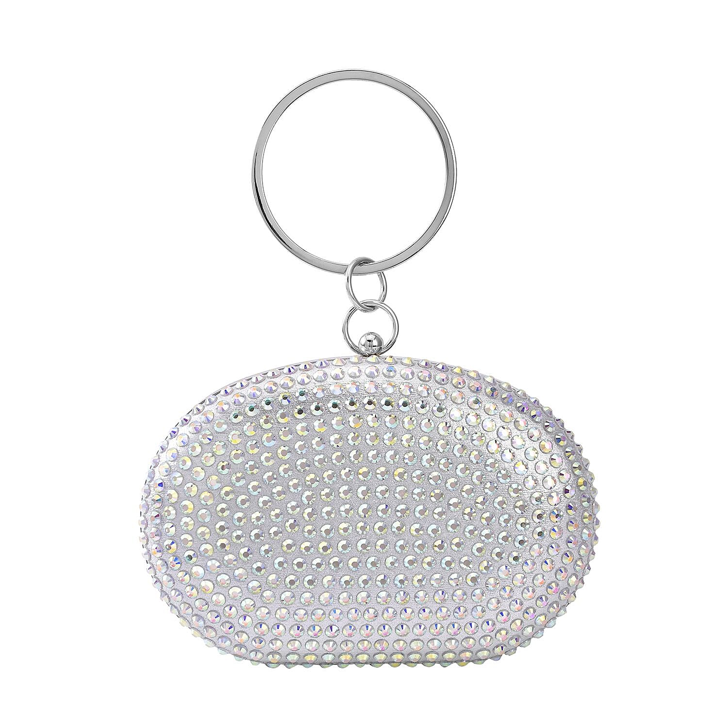 Small Elegant Crystal Studded Wristlet Clutch - Silver 7154957 1