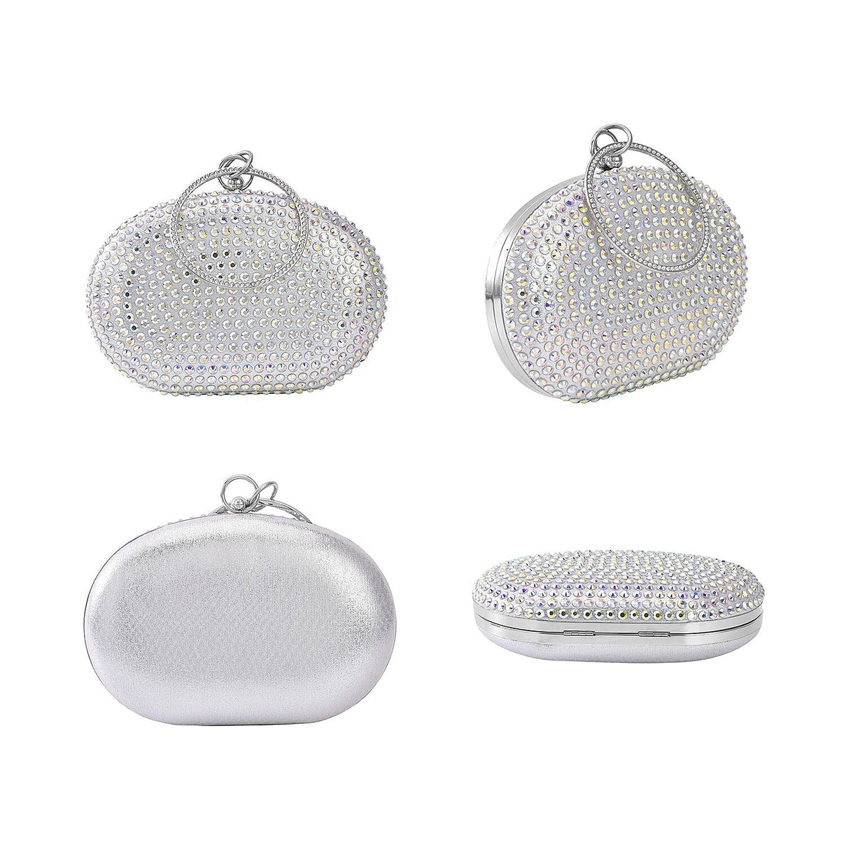 Small Elegant Crystal Studded Wristlet Clutch - Silver 7154957 2
