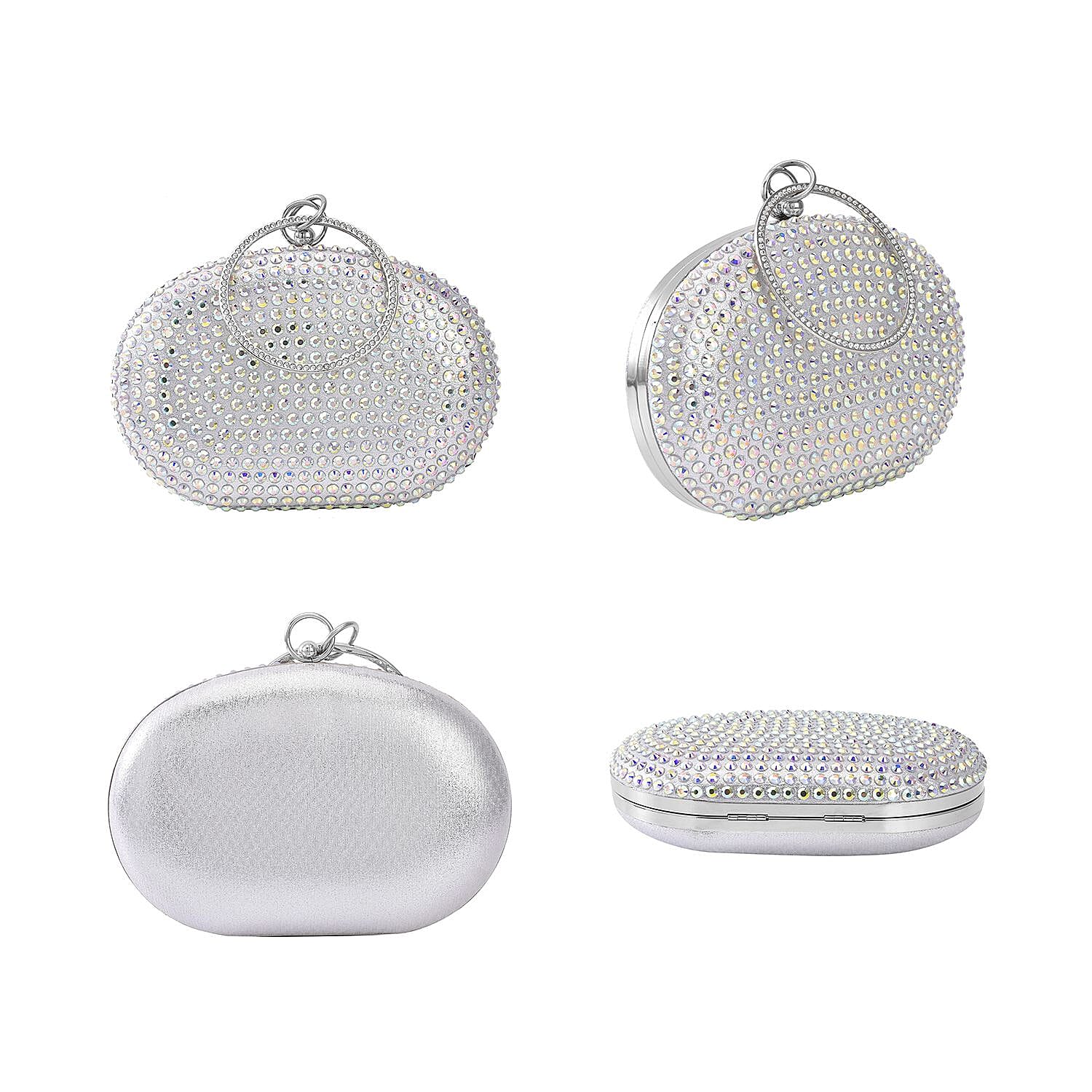 Small Elegant Crystal Studded Wristlet Clutch - Silver 7154957 2