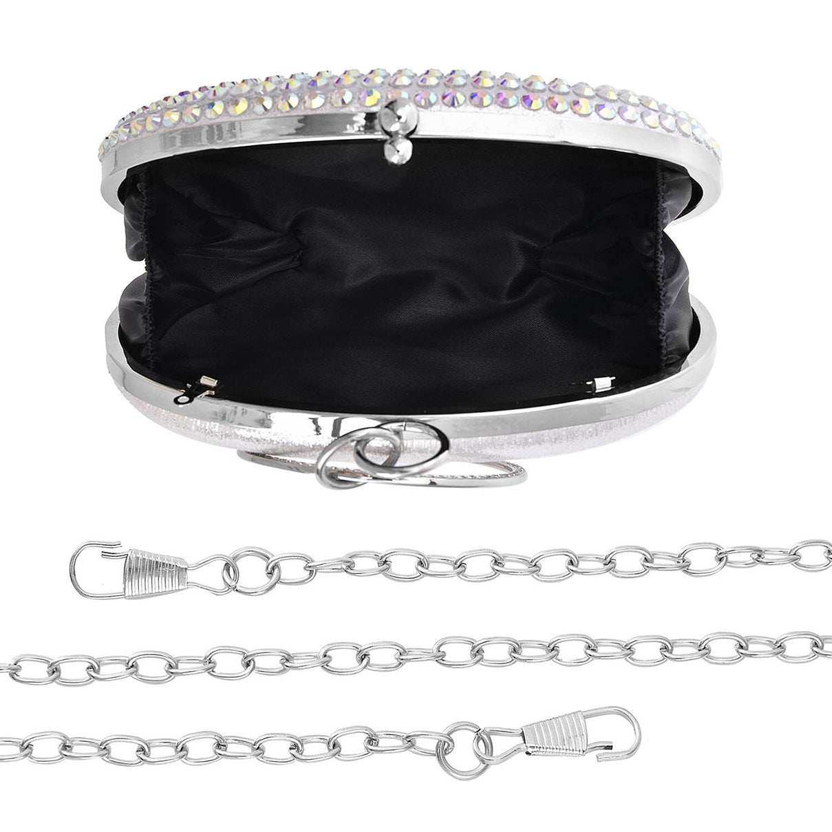 Small Elegant Crystal Studded Wristlet Clutch - Silver 7154957 3