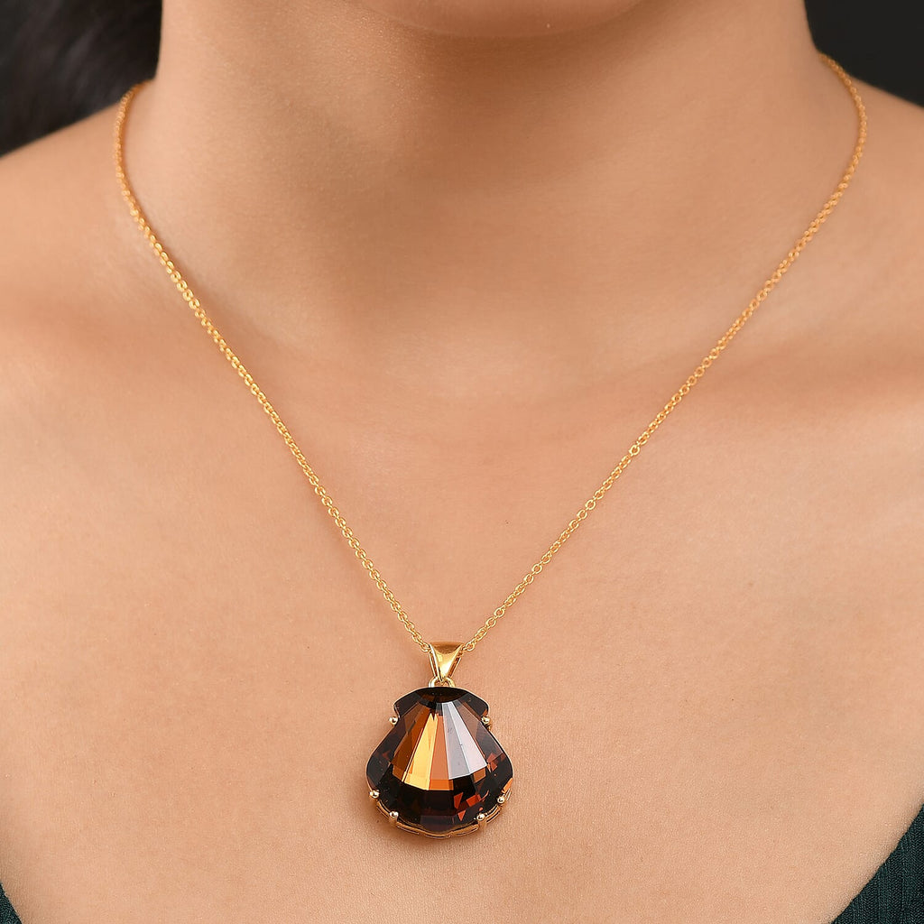 Closeout Deal - Smoked Topaz Swarovski Crystal Pendant with Chain (Size 20) in Yellow Gold Tone 29.50 Ct.
