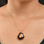 Closeout Deal - Smoked Topaz Swarovski Crystal Pendant with Chain (Size 20) in Yellow Gold Tone 29.50 Ct.