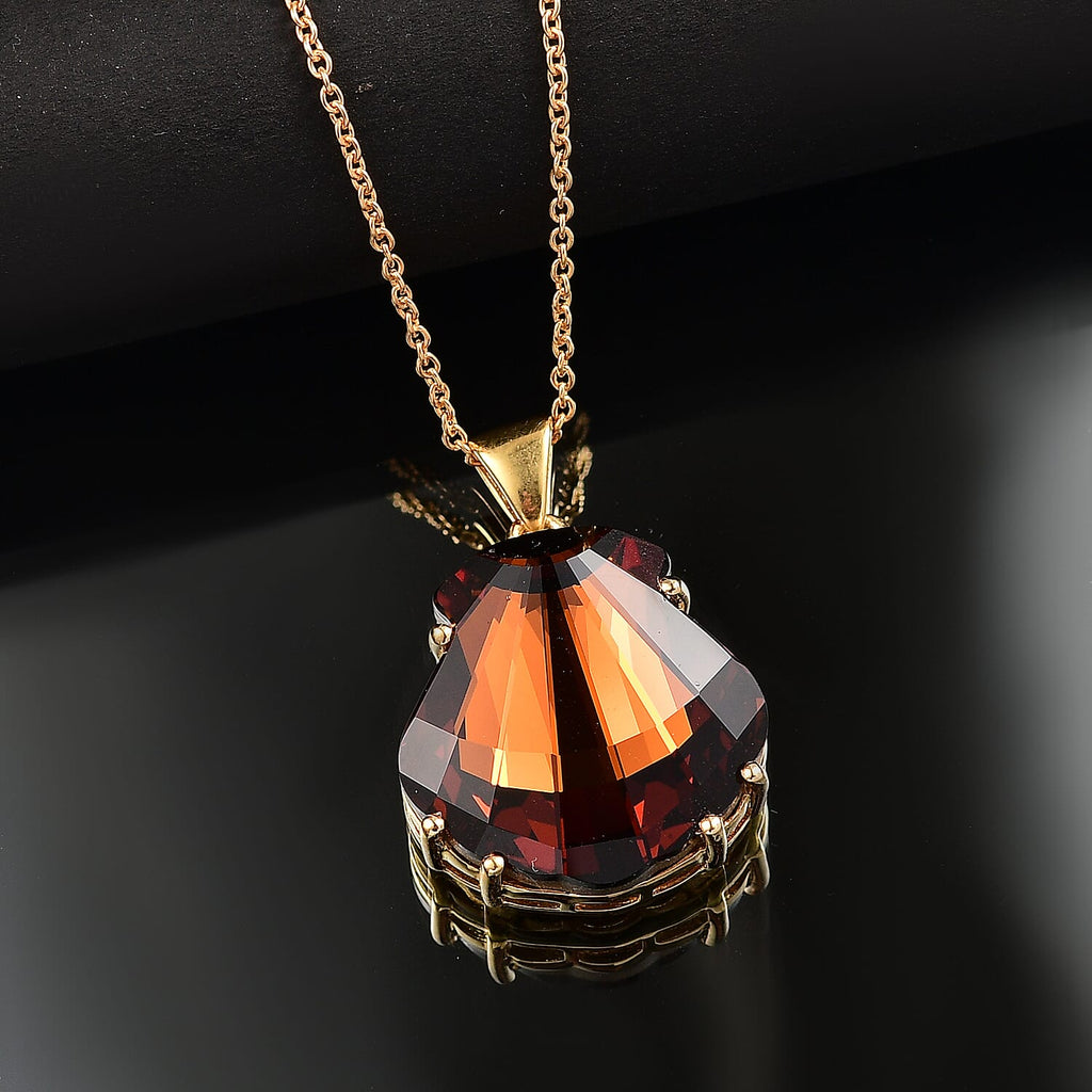 Closeout Deal - Smoked Topaz Swarovski Crystal Pendant with Chain (Size 20) in Yellow Gold Tone 29.50 Ct.