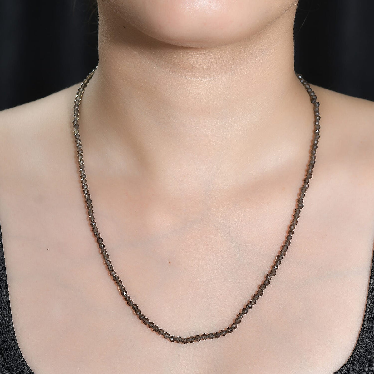 Smoky Quartz Necklace (Size - 20) in Rhodium Overlay Sterling Silver 35.0 Ct. 7955940 3