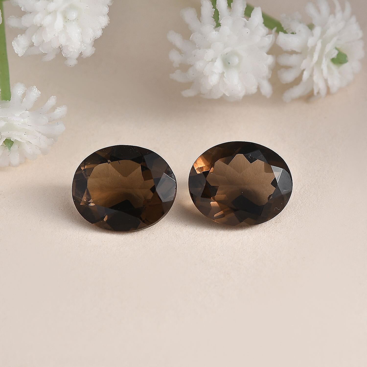 Set of 2 Smoky Quartz Loose Gemstones in Oval Shape (12x10mm) 7787431 2