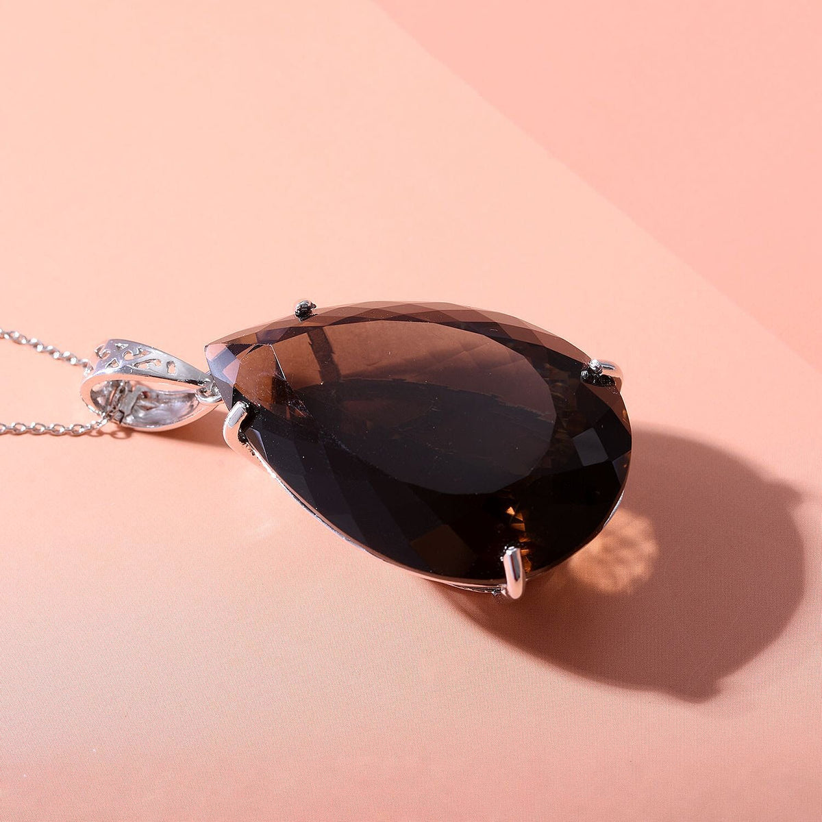 Brazilian Smoky Quartz Necklace in Rhodium Overlay Sterling Silver 100 Ct 4004408 3