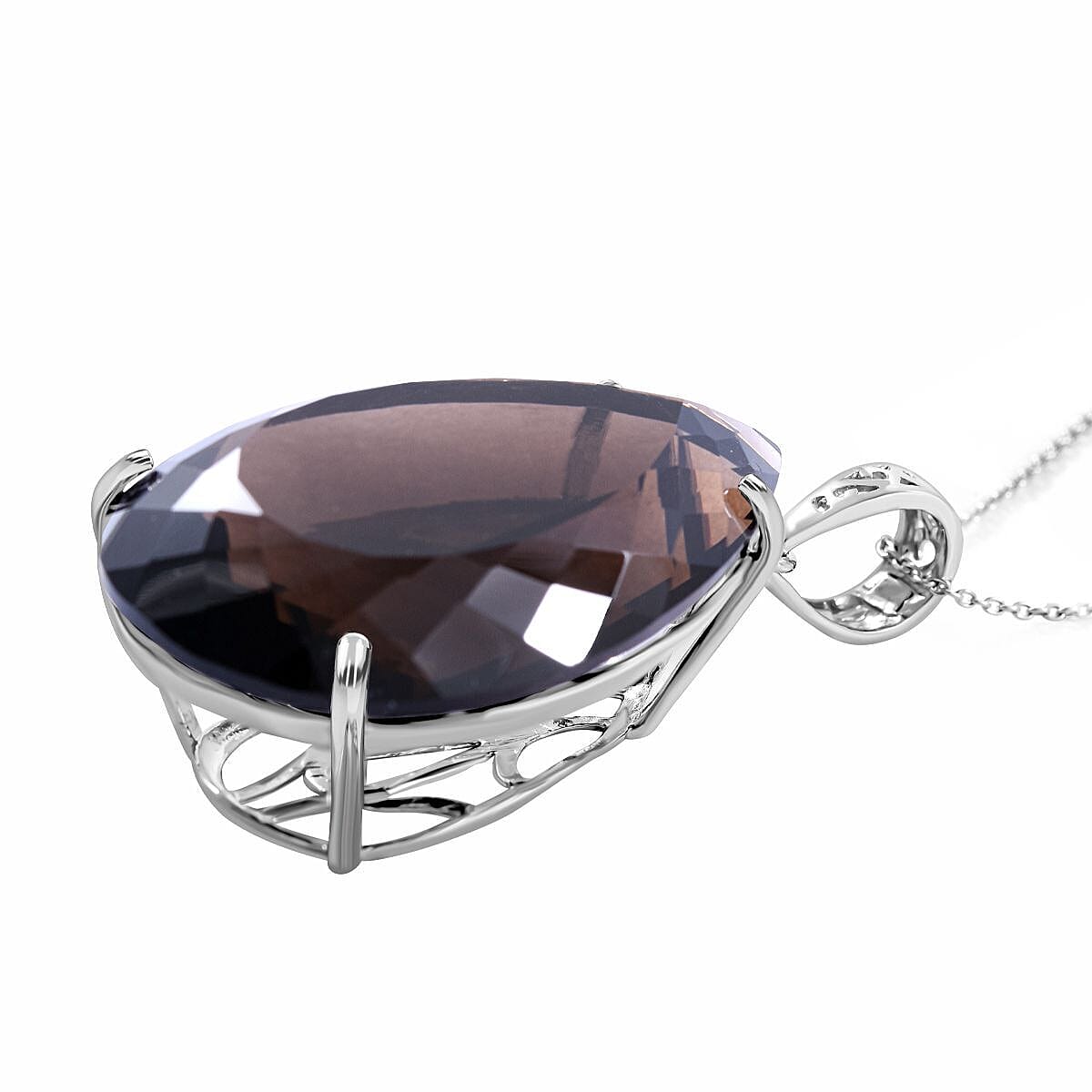 Brazilian Smoky Quartz Necklace in Rhodium Overlay Sterling Silver 100 Ct 4004408 4