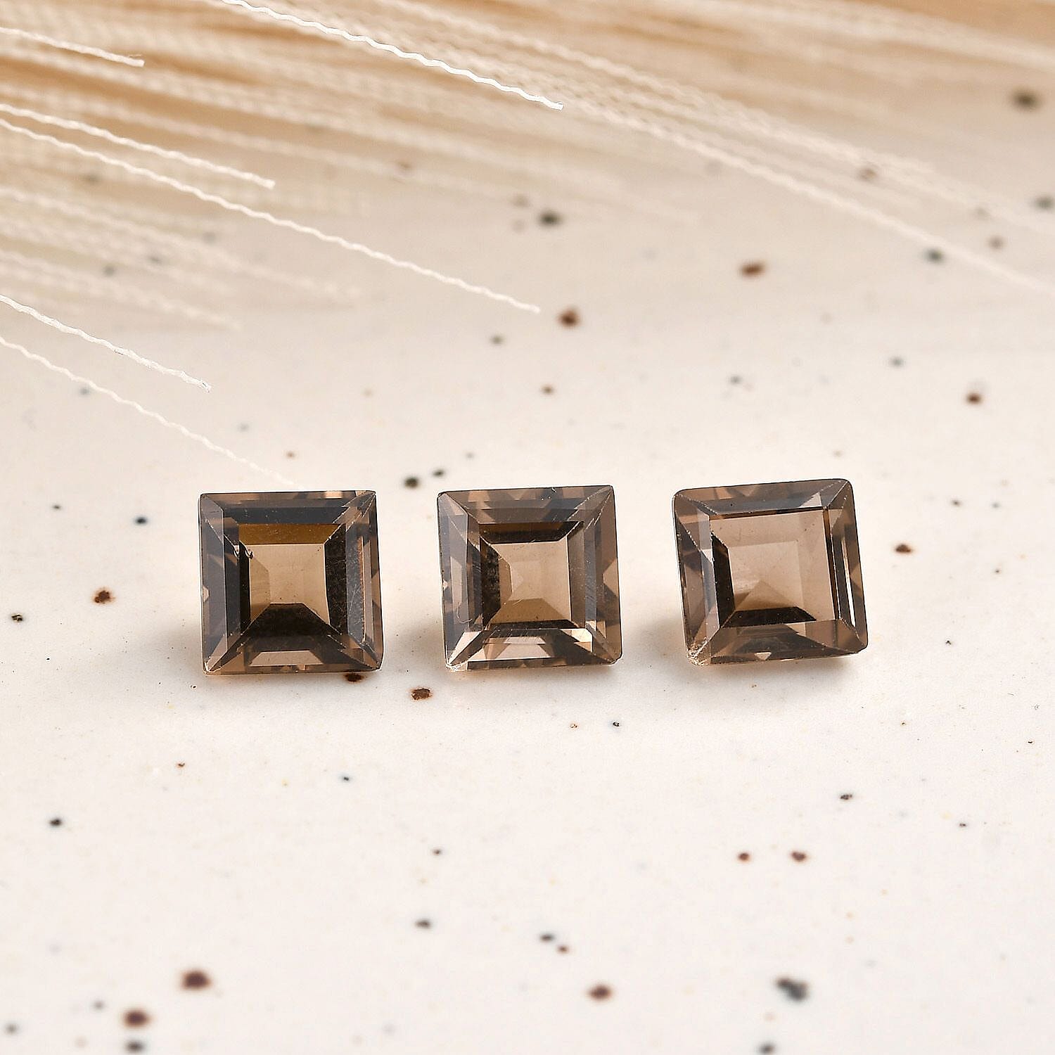 Set of 3 Smoky Quartz Loose Gemstone in Square Cut (7 mm) 7734264 1