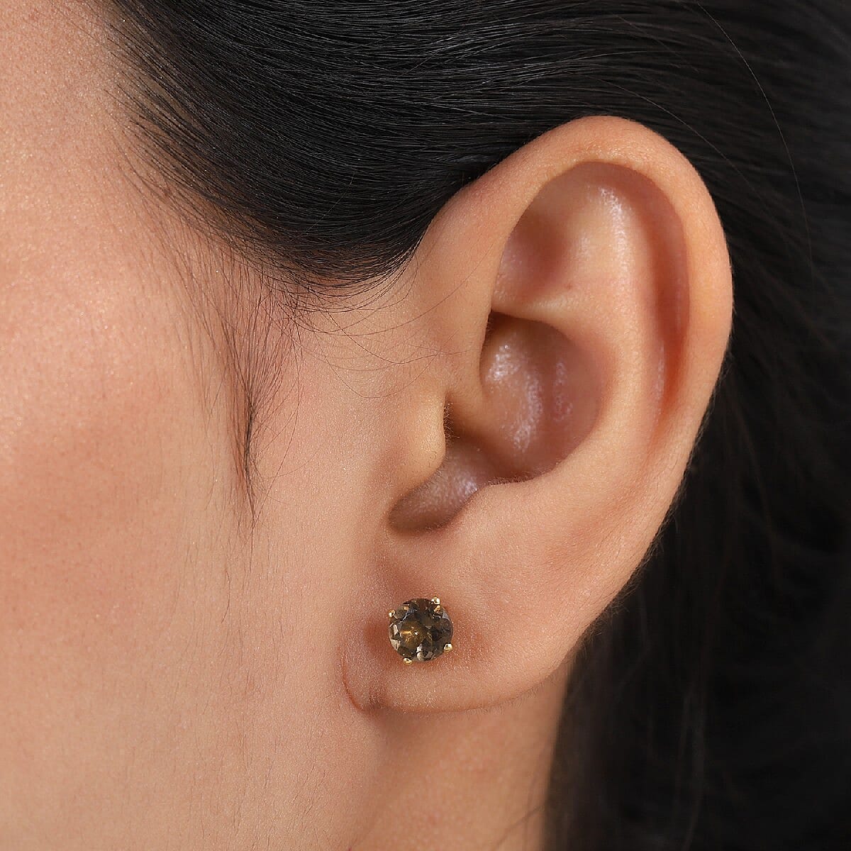 Smoky Quartz Stud Earrings (with Push Back) in 18K Yellow Gold Vermeil Plated Sterling Silver 1.58 Ct 3815292 3