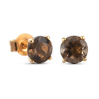 Smoky Quartz Stud Earrings (with Push Back) in 18K Yellow Gold Vermeil Plated Sterling Silver 1.58 Ct