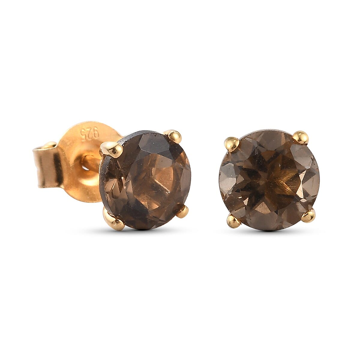 Smoky Quartz Stud Earrings (with Push Back) in 18K Yellow Gold Vermeil Plated Sterling Silver 1.58 Ct 3815292 4