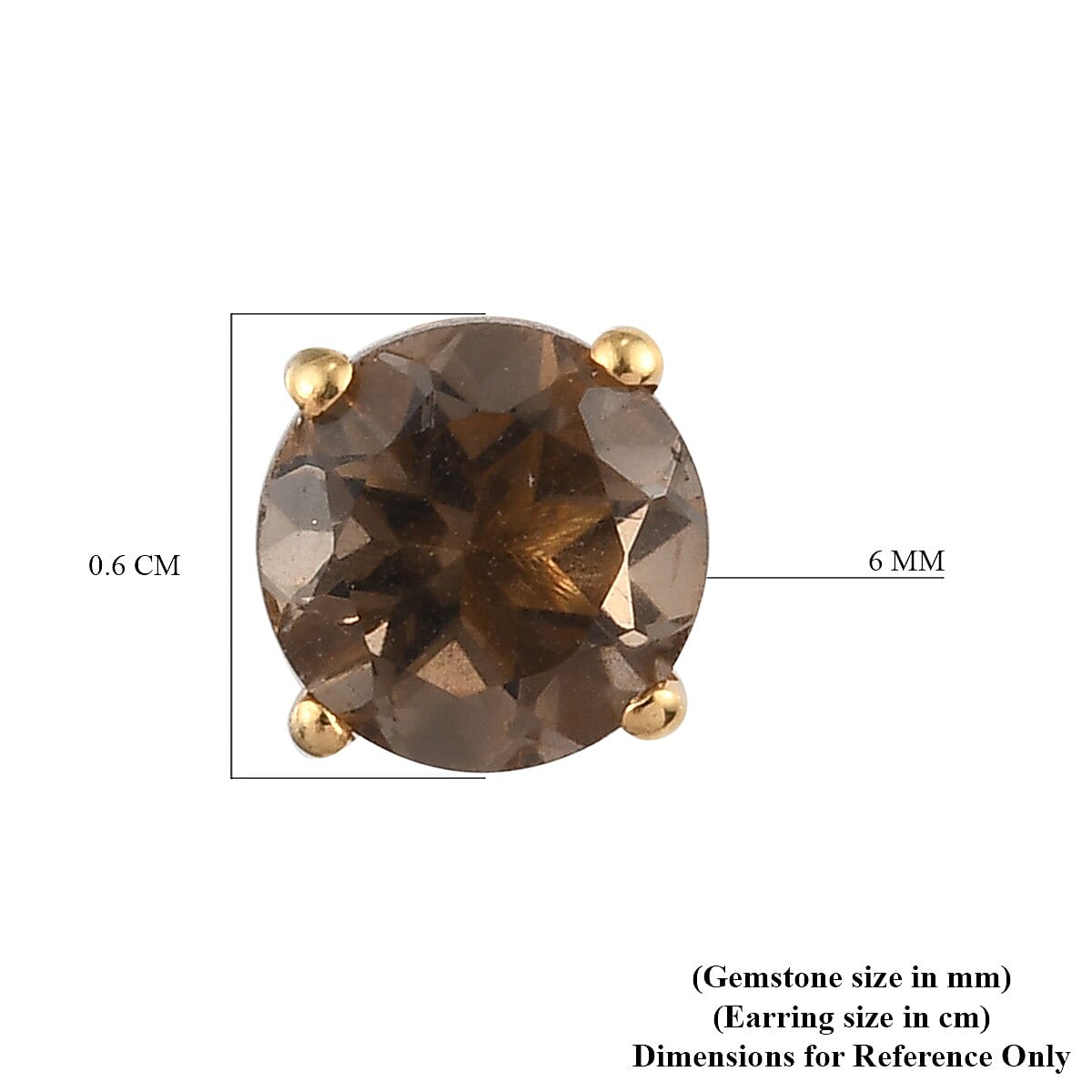 Smoky Quartz Stud Earrings (with Push Back) in 18K Yellow Gold Vermeil Plated Sterling Silver 1.58 Ct 3815292 5