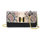 Snake Print Two-Tone Wallet Crossbody Bag with Chain Strap - Multicolour