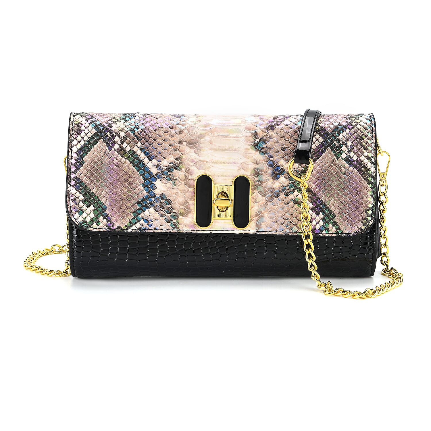 Snake Print Two-Tone Wallet Crossbody Bag with Chain Strap 8256522 0