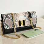 Snake Print Two-Tone Wallet Crossbody Bag with Chain Strap - Multicolour