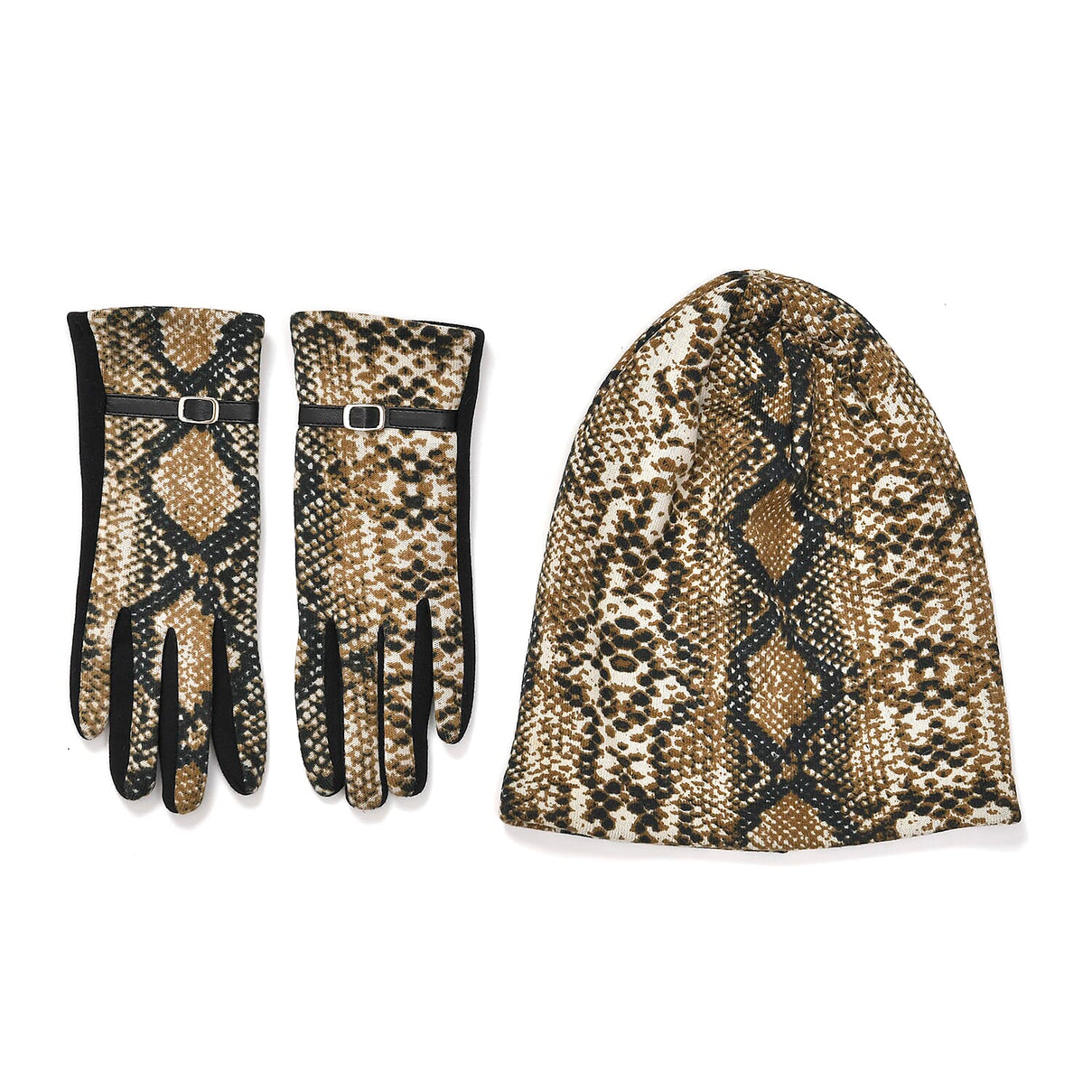 SnakeSkin Pattern Winter Gloves and Beanie Set 7850639 0