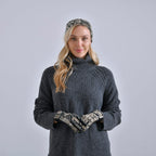 Snake Skin Print Benie Hat and Gloves Set - Brown