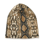 Snake Skin Print Benie Hat and Gloves Set - Brown