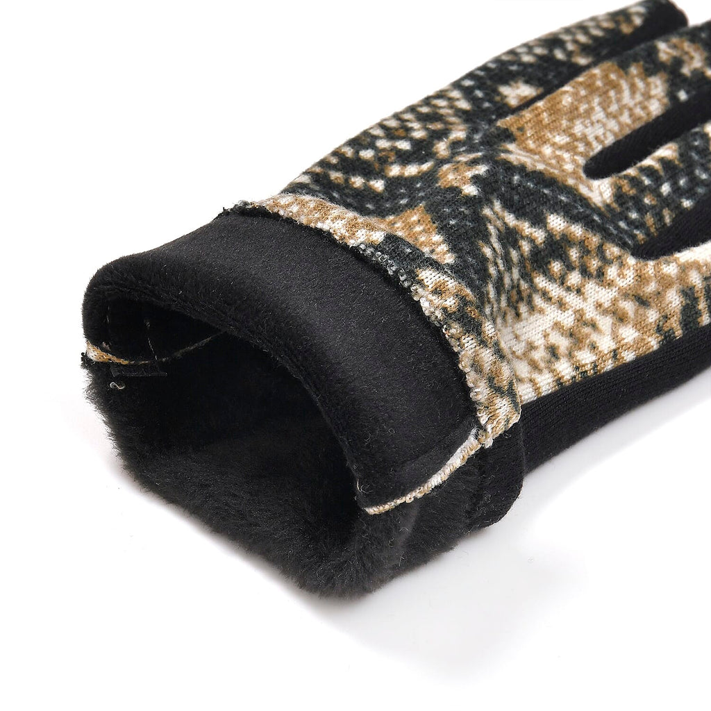 Snake Skin Print Benie Hat and Gloves Set - Brown