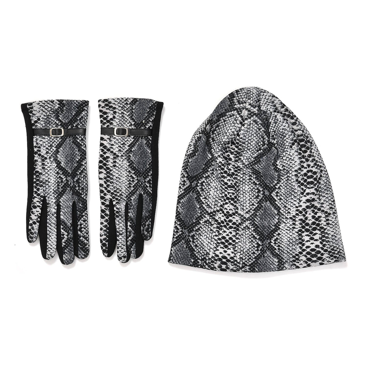 Snake Skin Pattern Beanie and Gloves Set V32354631 0
