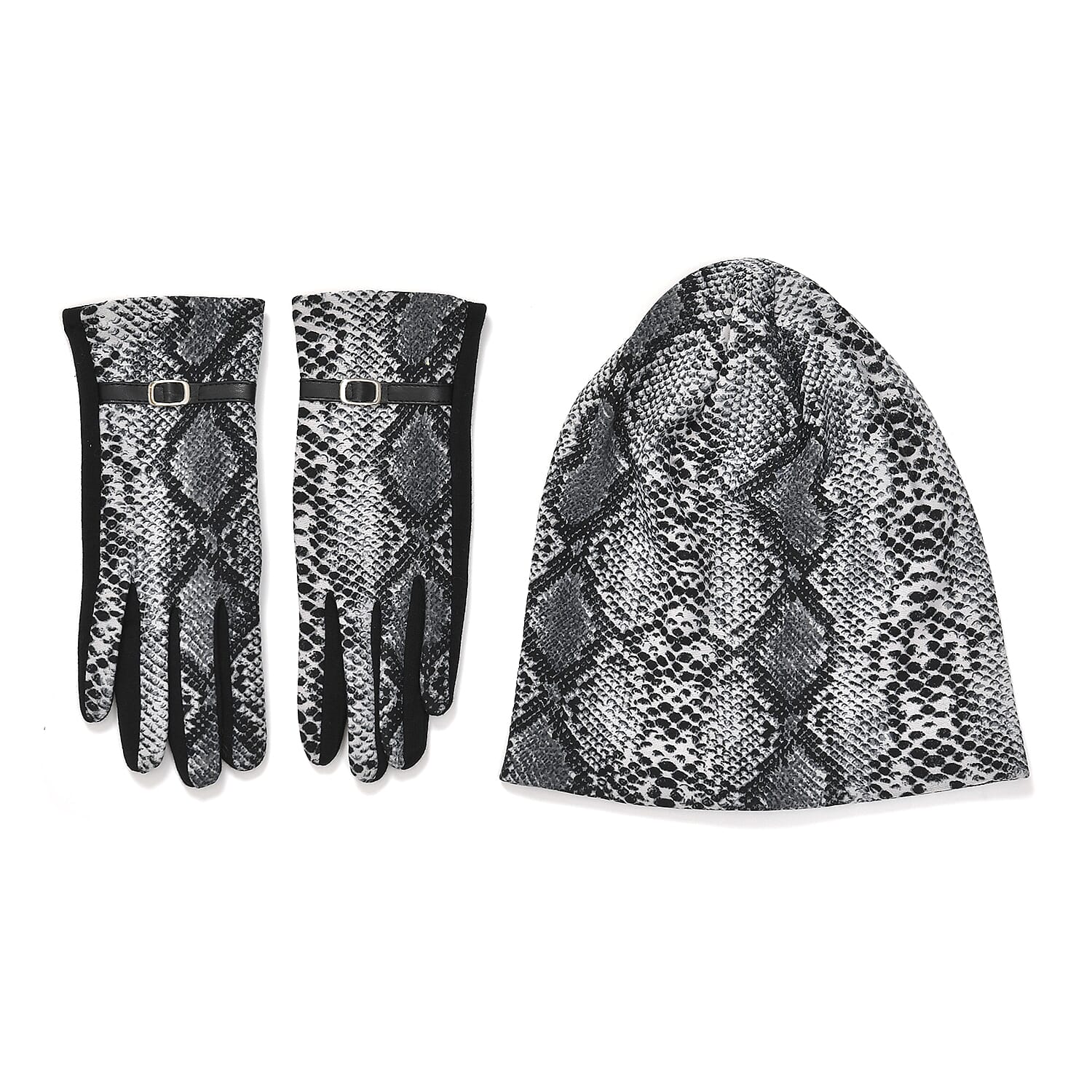 Snake Skin Pattern Beanie and Gloves Set V32354631 0