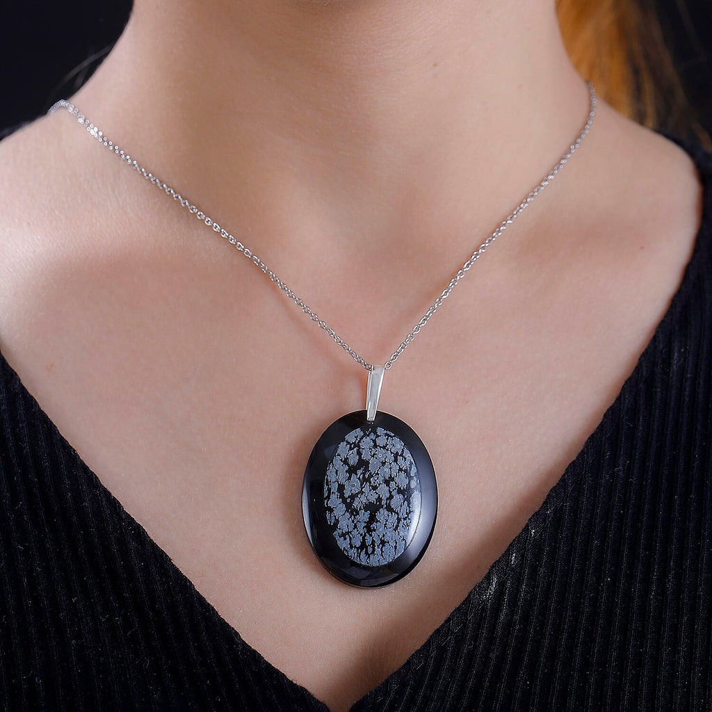Close Out Deal- Snow Flake Obsidian Pendant with Chain (Size 20)  73.00 Ct.