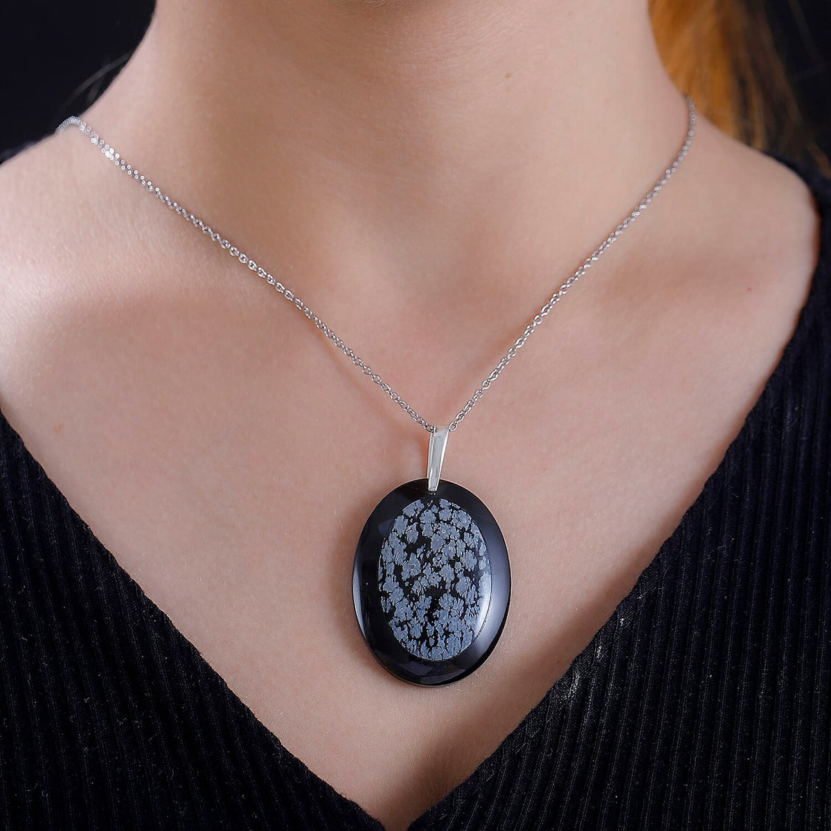 Close Out Deal- Snow Flake Obsidian Pendant with Chain (Size 20) 73.00 Ct. 4300021 1