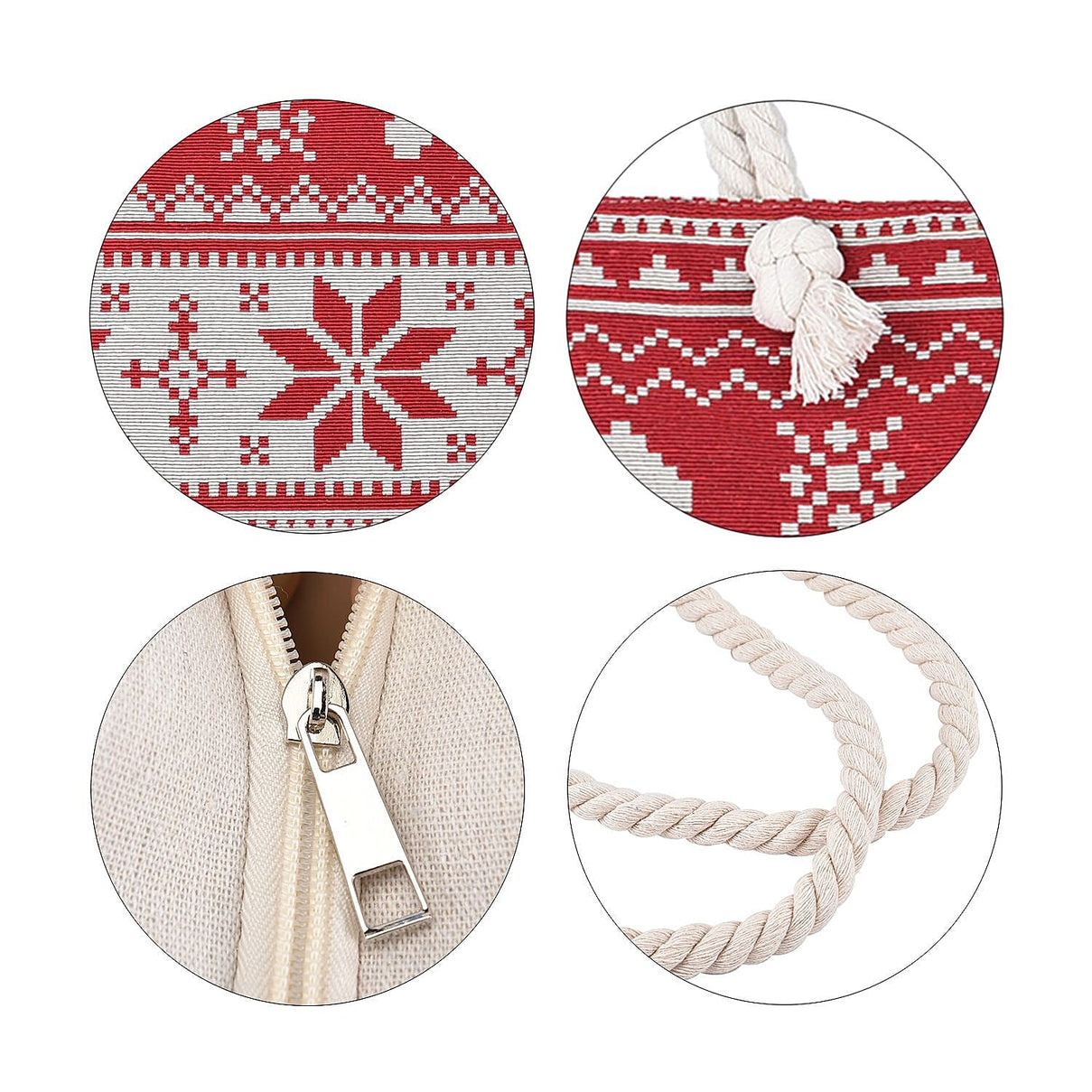 Snowflake Pattern Jute Tote Bag With Zipped Pockets &amp; Handle Drop - Red &amp; White 7595668 5