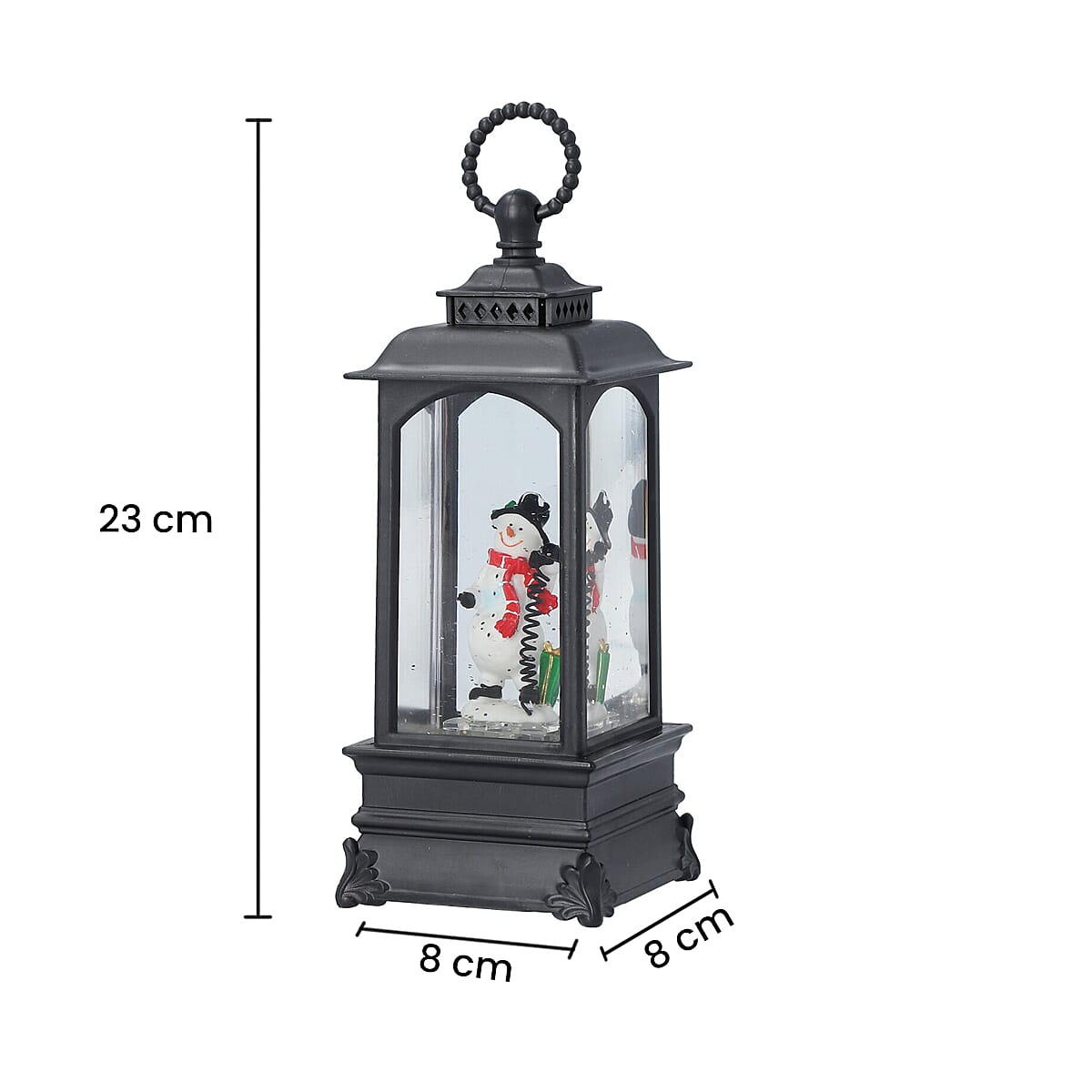 Snowman Lantern with Glitter and Warm Light - Black 7370201 2