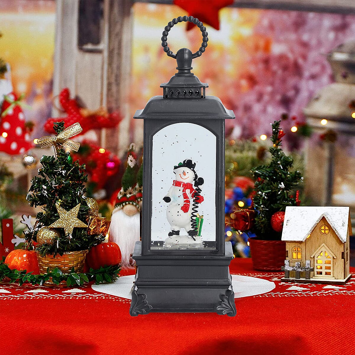 Snowman Lantern with Glitter and Warm Light - Black 7370201 3