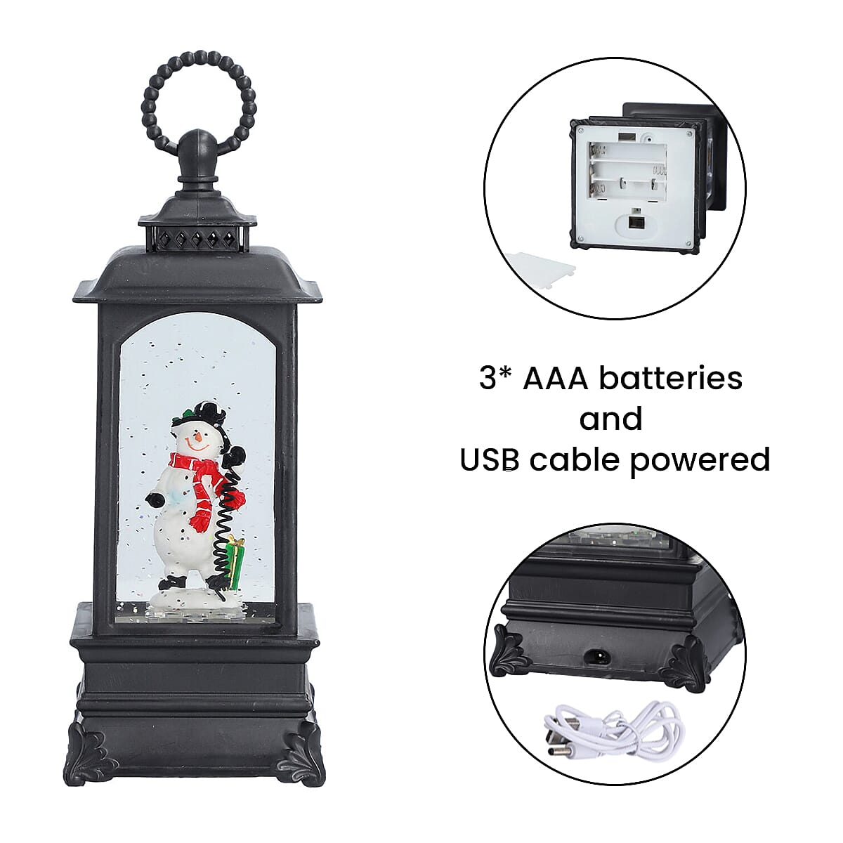 Snowman Lantern with Glitter and Warm Light - Black 7370201 4