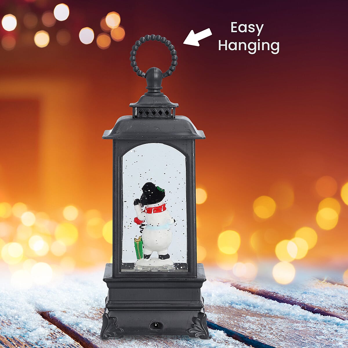 Snowman Lantern with Glitter and Warm Light - Black 7370201 6