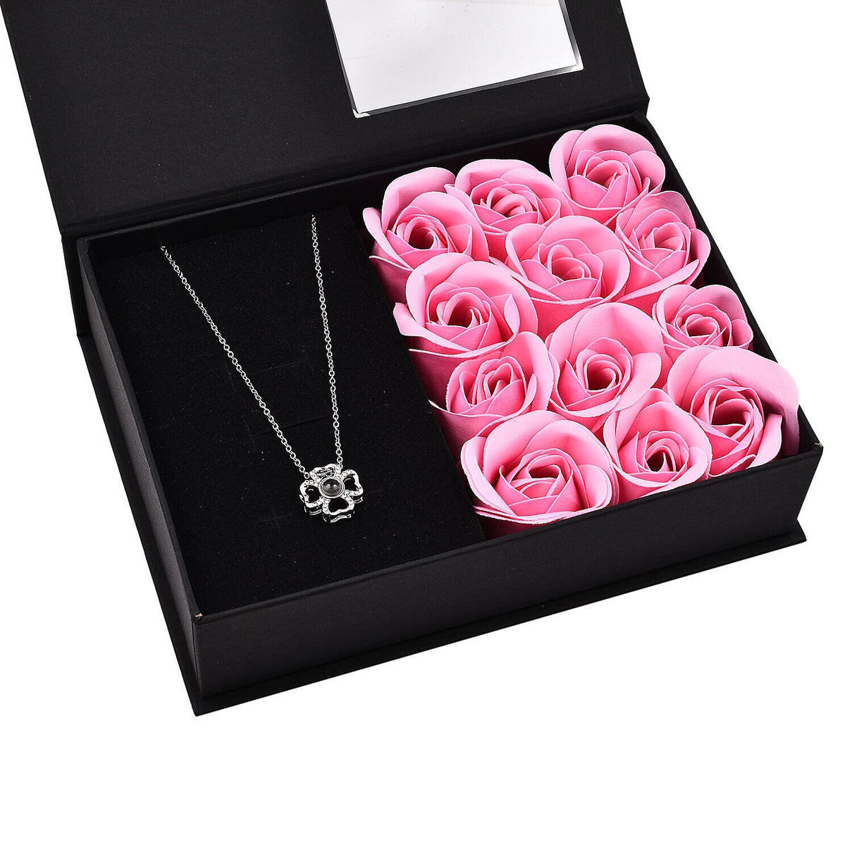 London CloseOut-Soap Flower Gift Box with Heart Necklace (18-2 Extension) - Pink - Silver 7274034 1