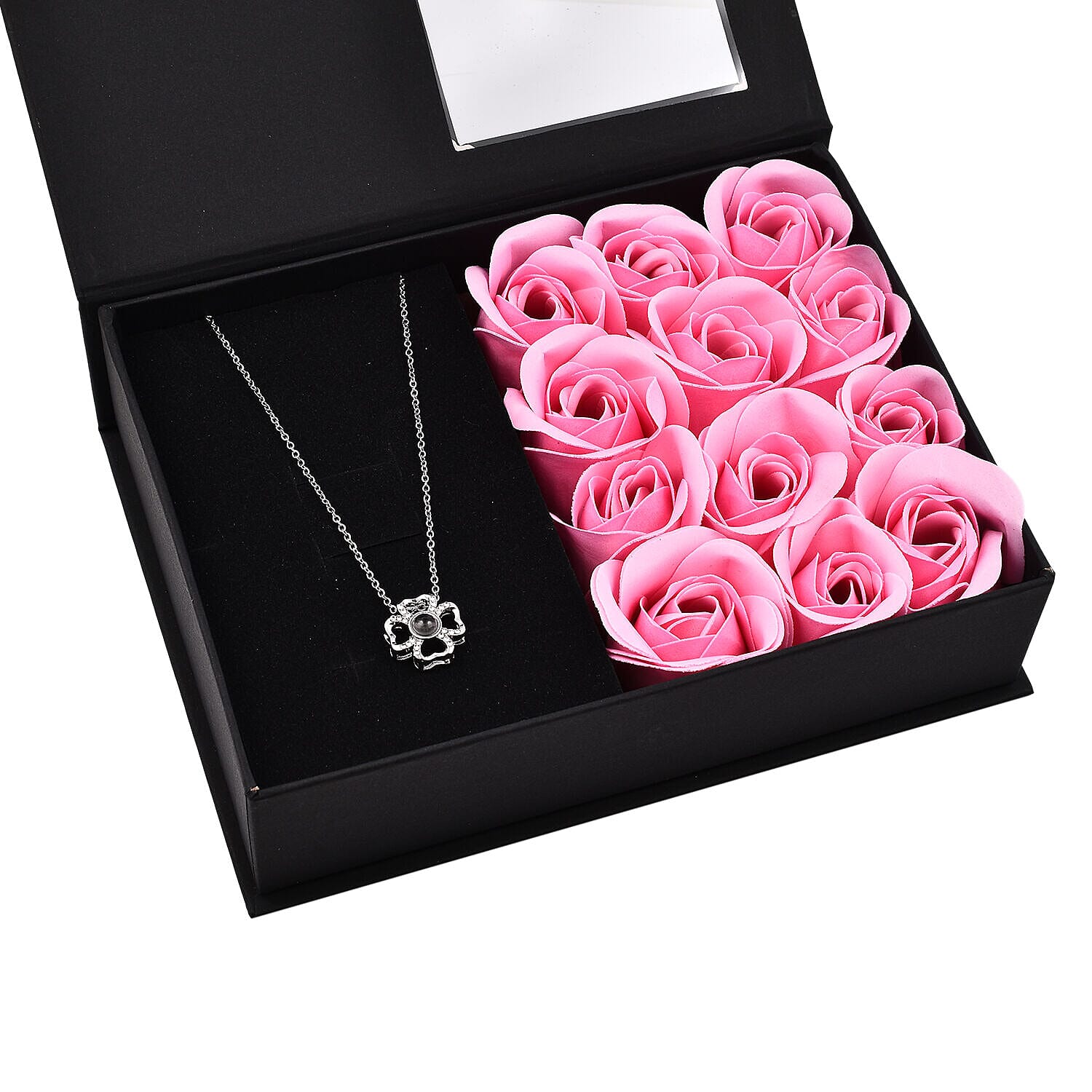 London CloseOut-Soap Flower Gift Box with Heart Necklace (18-2 Extension) - Pink - Silver 7274034 1