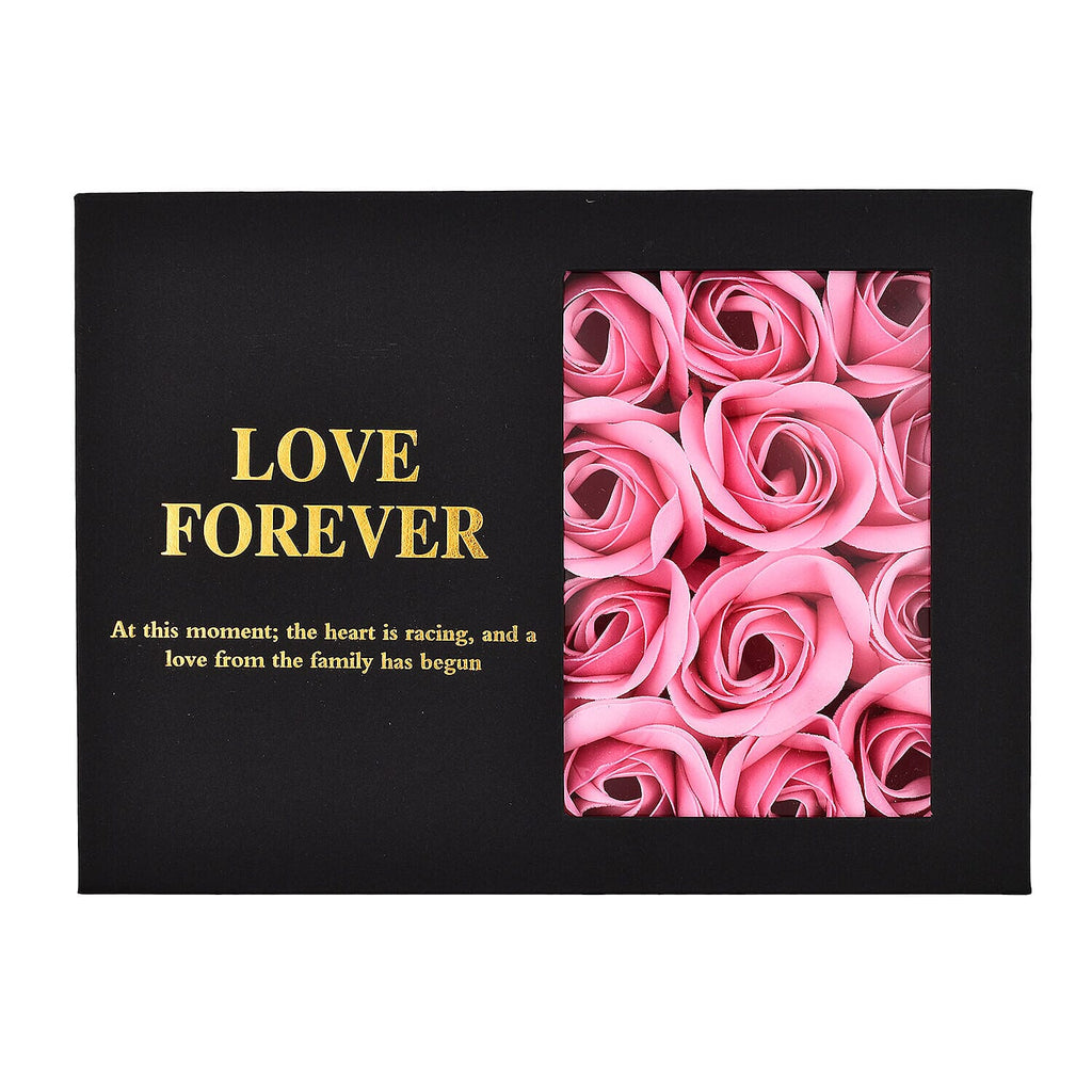 London CloseOut-Soap Flower Gift Box with Heart Necklace (18-2 Extension) - Pink - Silver
