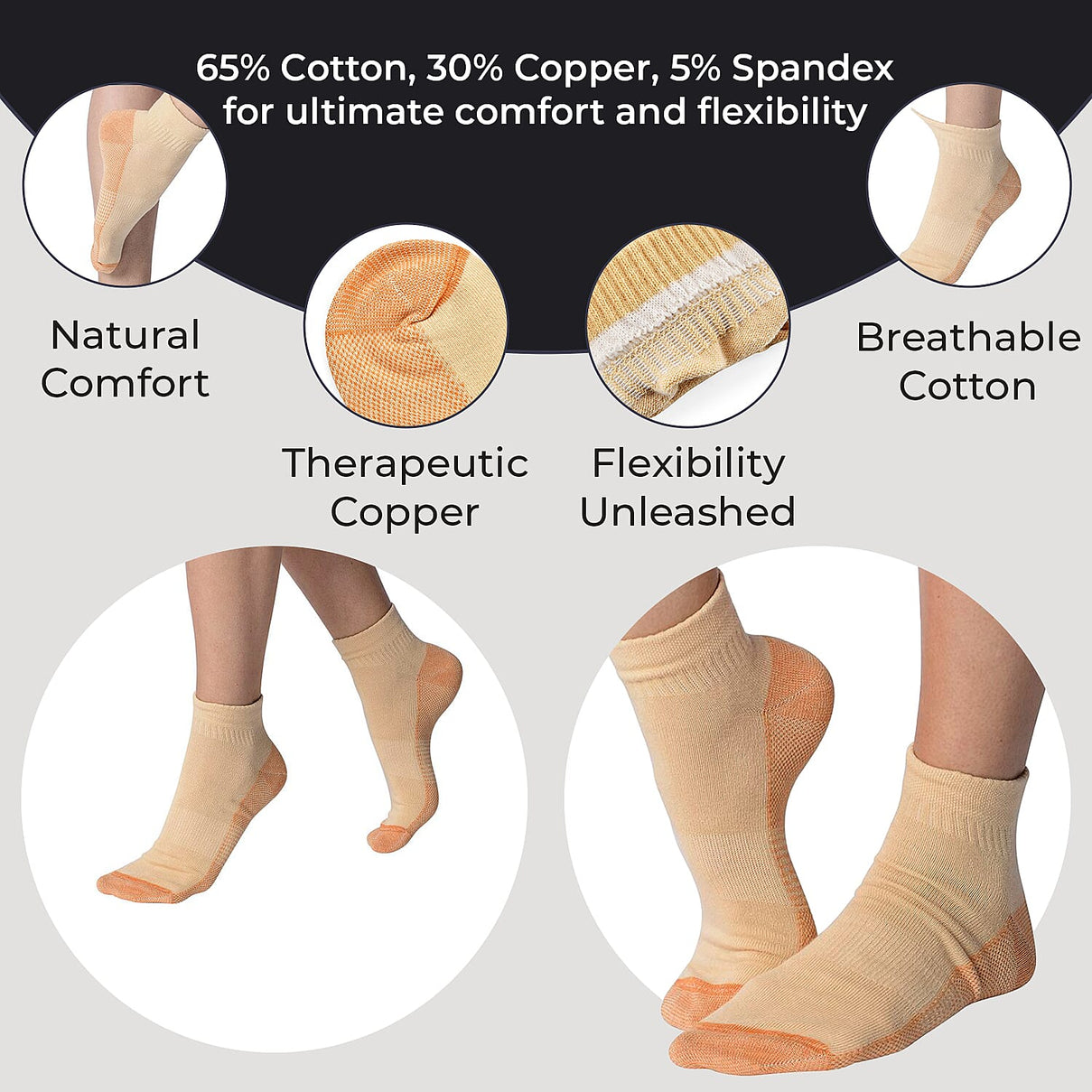 4 Pairs Antibacterial Copper Infused Compression Socks (Size L-XL, 9-13) - Orange 7674667 1